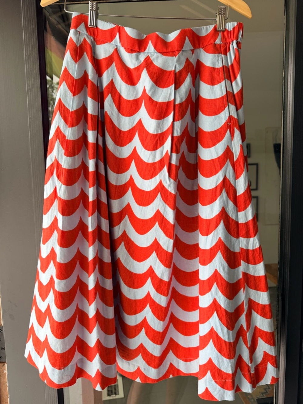 Women’s orange and Light Blue Patterned Midi Skirt - Picture 4 of 9